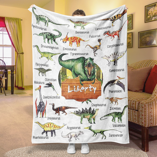 Custom Name Fleece Cartoon Dinosaur Theme Blanket