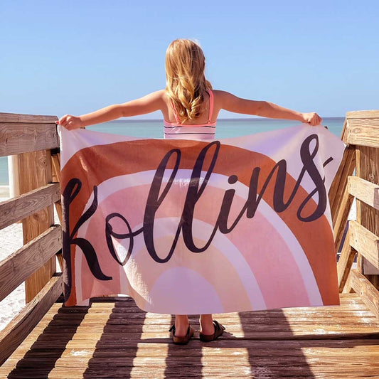 Rainbow Earth Tones Personalized Kids Beach Towel