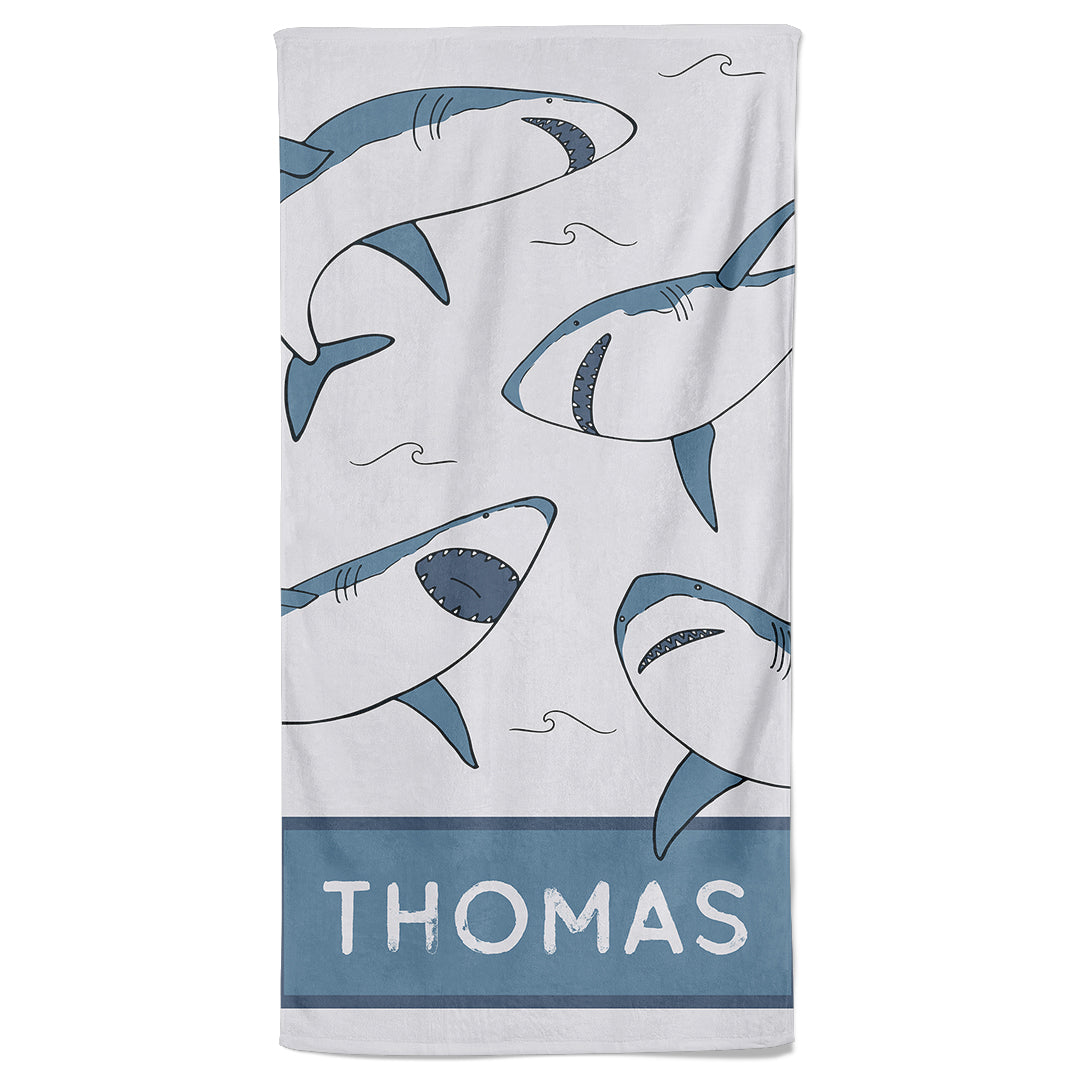 Smiling Sharks Personalized Kids Beach Towel