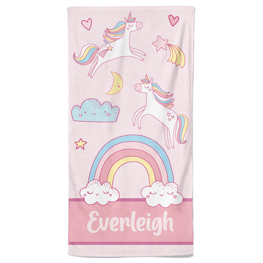Unicorn Dreams Personalized Kids Beach Towel