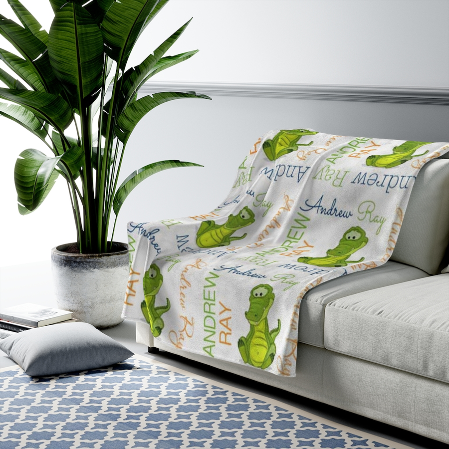 Custom Name Fleece Cartoon Dinosaur Blanket II09