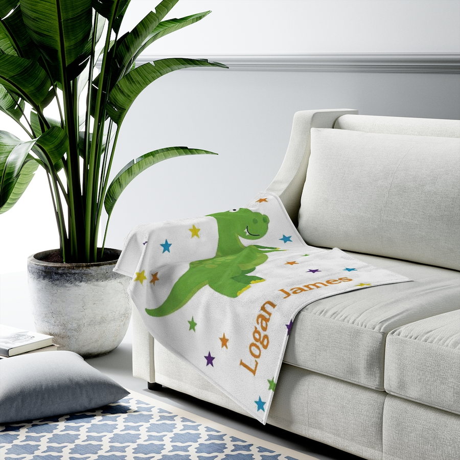 Custom Name Fleece Cartoon Dinosaur Blanket II12