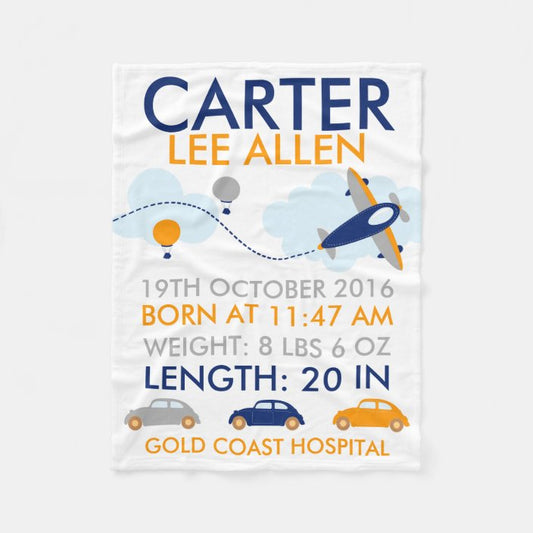 Custom Name Fleece Cartoon Airplane Blanket III09