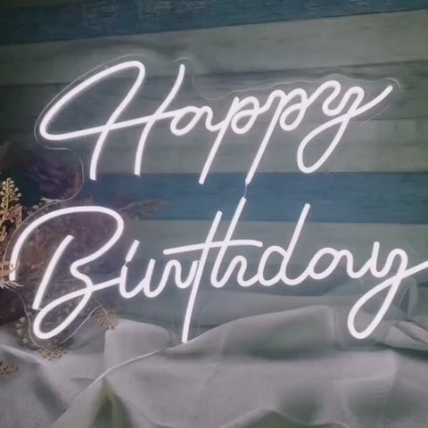 Large Happy Birthday LED Neon Sign, 28 inches Personalized Neon Light Sign - NeonTitle